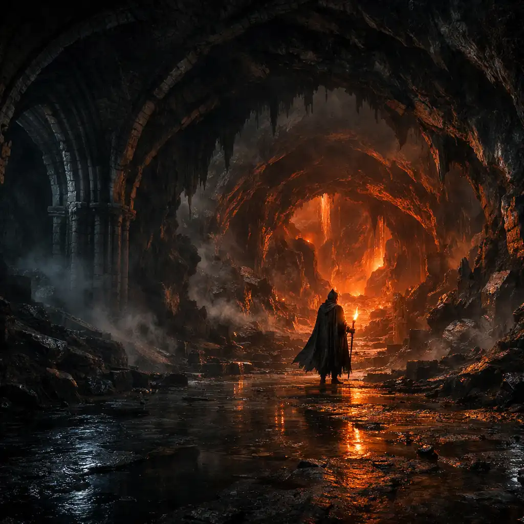 Warlock w gotyckim lochu prowadzącym ku infernalnej komorze